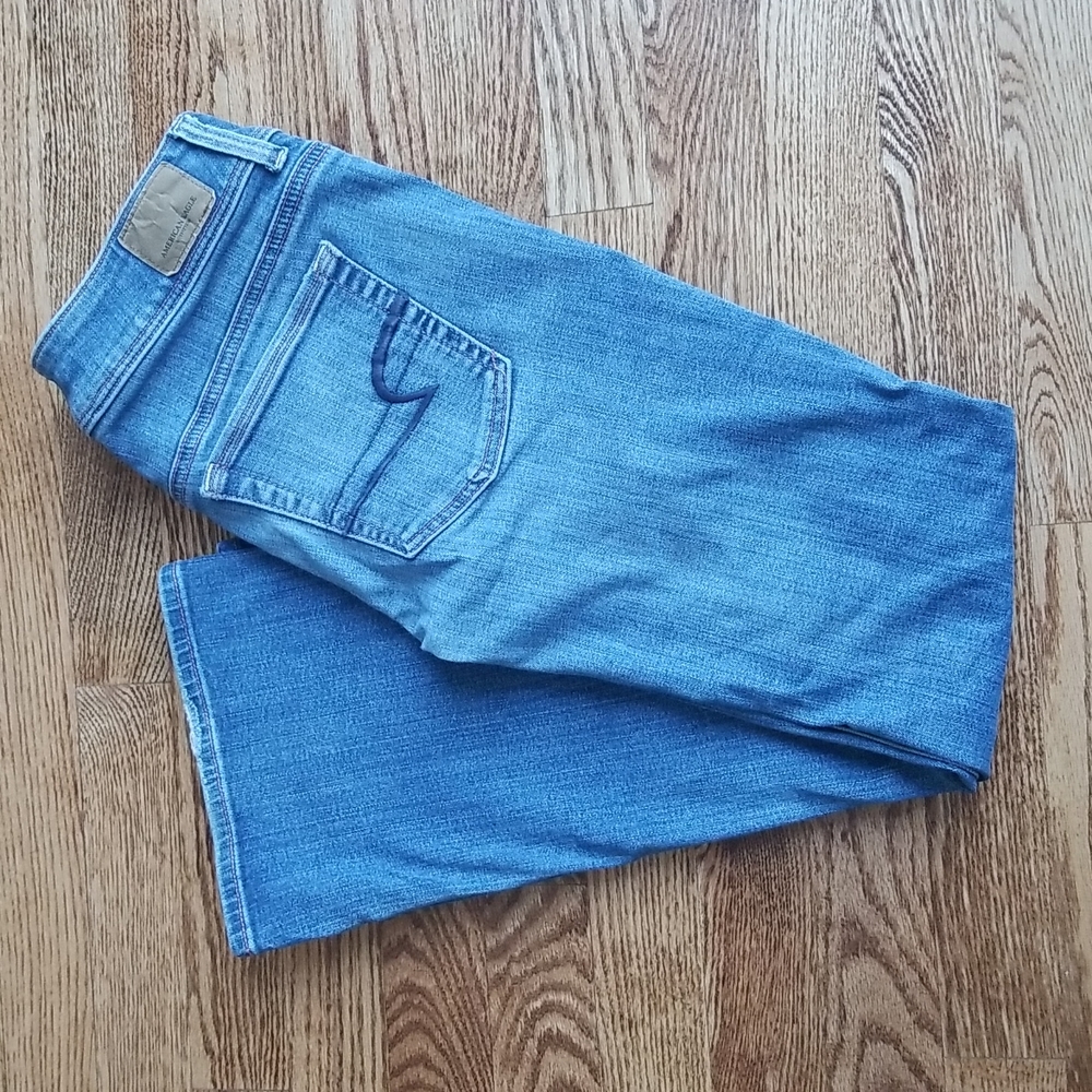 (4) American Eagle Super Stretch Kick Boot Extra Shorts Denim Jeans